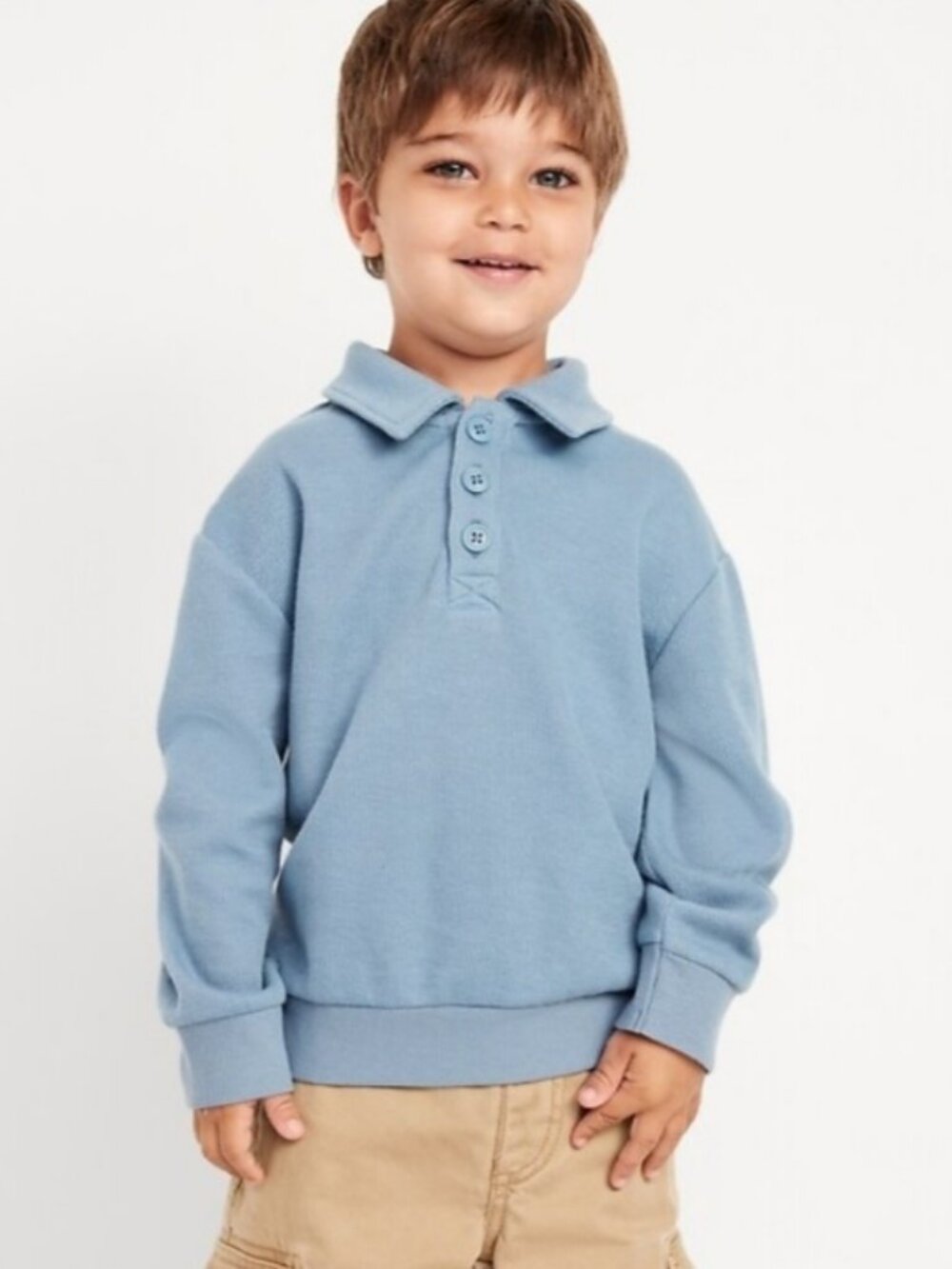 Old Navy Toddler Boy Oversized Long-Sleeve Ribbed Polo Sweater Size 3T NWT Blue